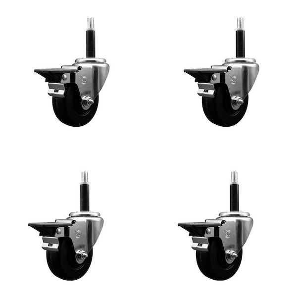 3.5'' Phenolic Swivel 3/4'' Expanding Stem Caster Set with Brake, 4PK